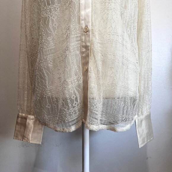 NWT JASON WU CREAM SEETHROUGH LACE SATIN BUTTON DOWN TUNIC - Picture 6 of 16